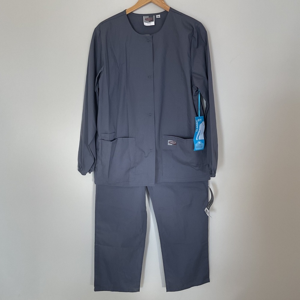 Scrub Zone Womens M Classic Fit Warm Up Jack & Cargo Scrub Pants Gray 75221 NWT